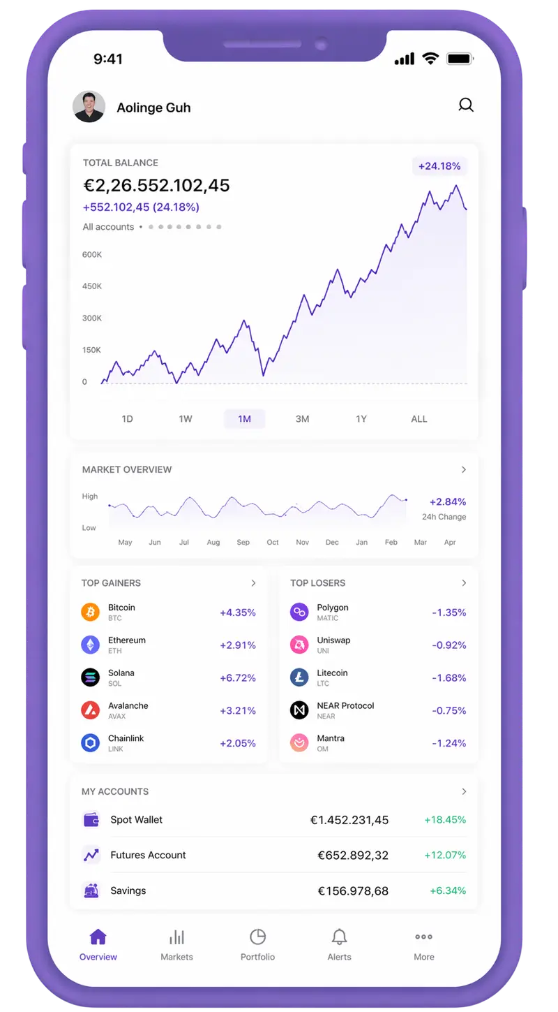 Renditella mobile app showing portfolio overview